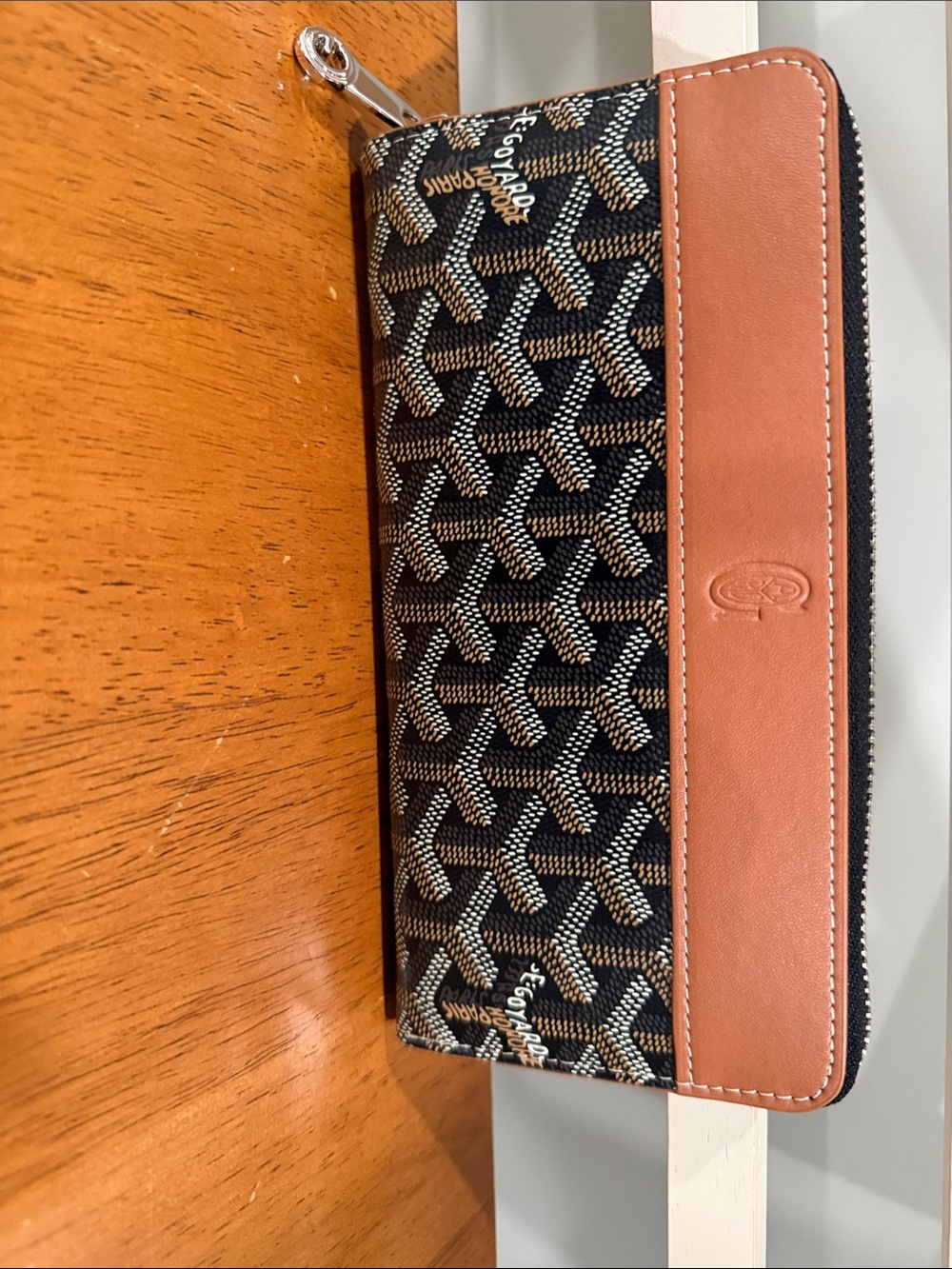 Goyard-Style Black & Tan Zip Wallet